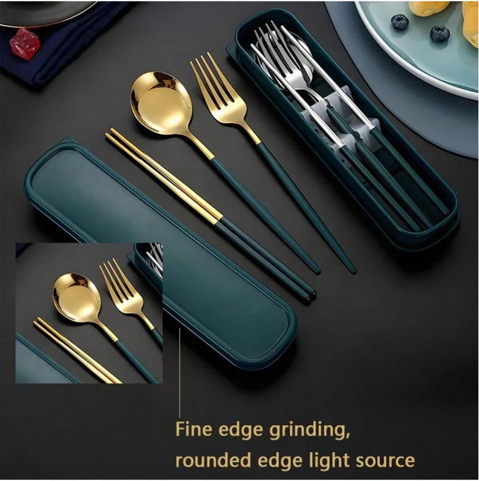 Travel Camping Cutlery Set 3Pcs Stainless Steel Tableware Travel Camping Office