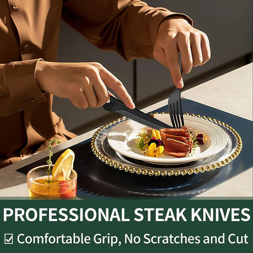 24-Piece Matte Black Silverware Set, Stainless Steel Flatware Cutlery, Kitchen